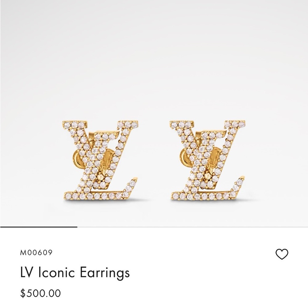 Authentic Louis Vuitton Iconic Gold and Clear Crystal LV Stud Earrings